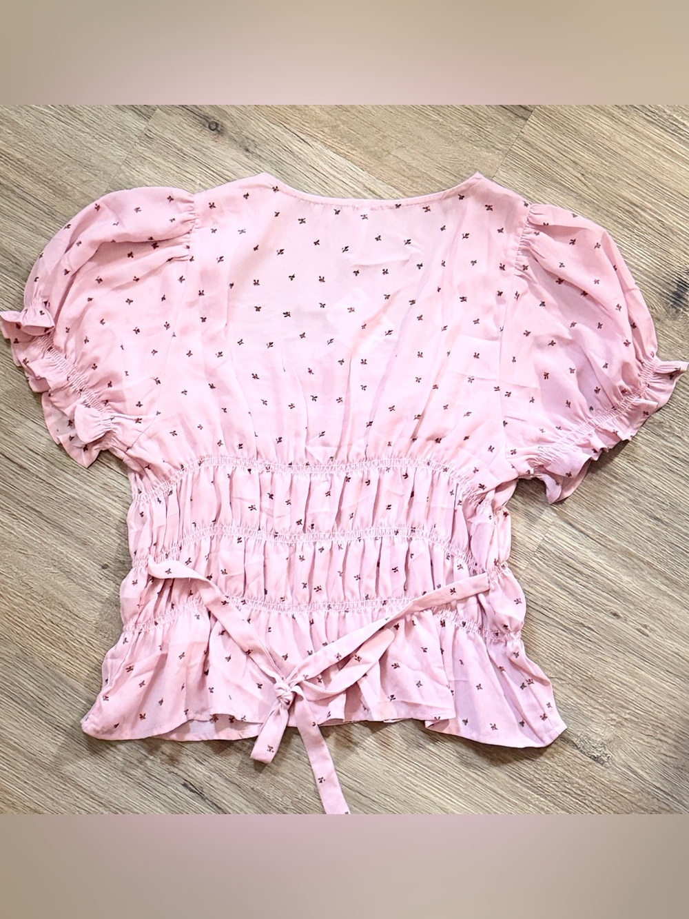 NWT Free People Adore You Floral Smocked Peplum Blouse Mauve Pink Puff Sleeve S - Picture 3 of 4